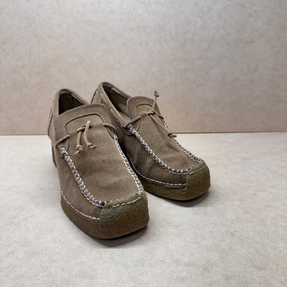 Candies Wedge Loafers Women 8 Tan Suede Whipstitch Boho 90s Retro Platform Shoes